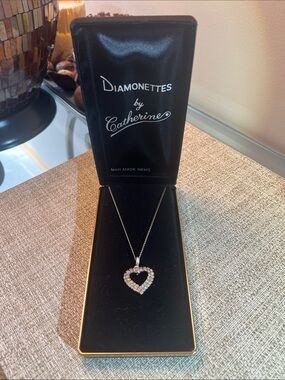 Vintage Diamonettes by Catherine Heart Pendant Necklace - Silver/White - New